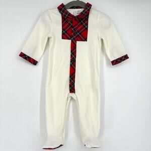 Janie and Jack Baby Christmas Plaid Velour Footie 3-6 Months‎
